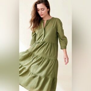 Jenni Kayne James Tiered A-Line Dress 3/4 Sleeve Moss Green Size XS